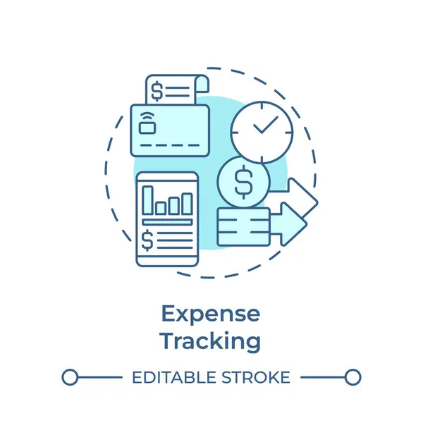 stock vector Expense tracking soft blue concept icon. Credit card, spend submission. Financial report. Round shape line illustration. Abstract idea. Graphic design. Easy to use in infographic, presentation