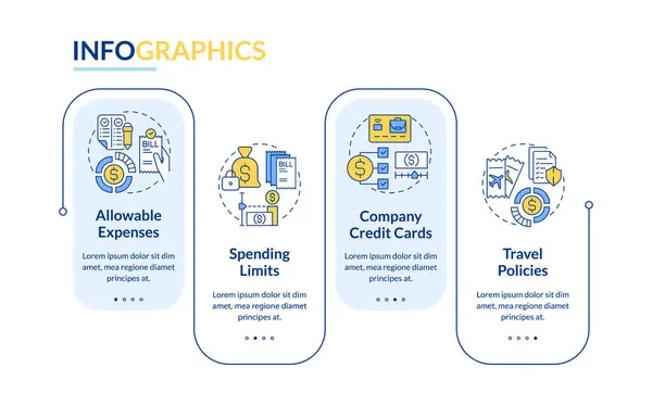 stock vector Expense organization policy rectangle infographic template. Data visualization with 4 steps. Editable timeline info chart. Workflow layout with line icons. Lato-Bold, Regular fonts used