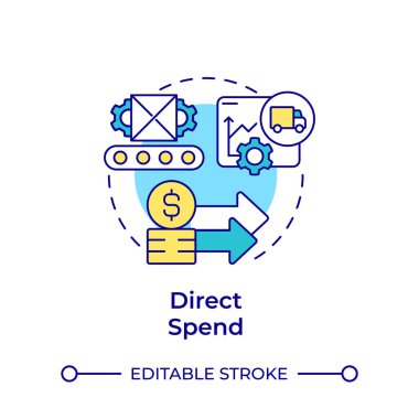 Çok renkli konsept simgesini doğrudan harca. Harcama verileri, finansal büyüme. Gider yönetimi. Yuvarlak şekil çizimi. Soyut bir fikir. Grafik tasarımı. Bilgide ve sunumda kullanması kolay