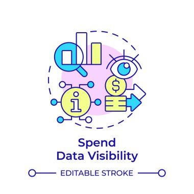Veri görünürlüğü çok renkli konsept simgesini harca. Finansal verimlilik, işletme maliyetleri. Yuvarlak şekil çizimi. Soyut bir fikir. Grafik tasarımı. Bilgide ve sunumda kullanması kolay