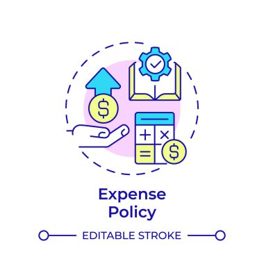 Gider politikası çok renkli konsept simgesi. Harcama yönetimi, düzenleyici uyum. Yuvarlak şekil çizimi. Soyut bir fikir. Grafik tasarımı. Bilgide ve sunumda kullanması kolay