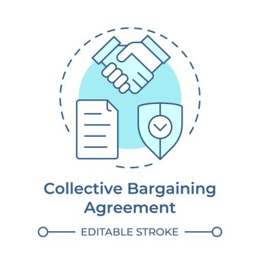 Ortak pazarlık anlaşması. Yumuşak mavi konsept ikonu. Çalışan hakları, takım çalışması elleri. Yuvarlak şekil çizimi. Soyut bir fikir. Grafik tasarımı. Bilgide ve sunumda kullanması kolay