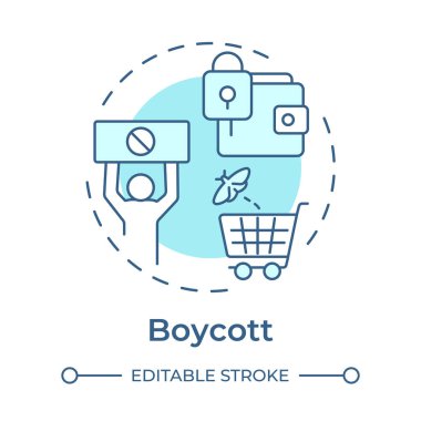 Yumuşak mavi konsept ikonunu boykot et. İşçi şikayeti, yasak levha. İşçi hakları. Yuvarlak şekil çizimi. Soyut bir fikir. Grafik tasarımı. Bilgide ve sunumda kullanması kolay
