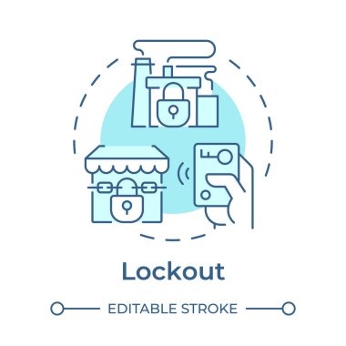 Lokavt yumuşak mavi konsept simgesi. İş durdurma, endüstri üretimi. Erişim engellendi. Yuvarlak şekil çizimi. Soyut bir fikir. Grafik tasarımı. Bilgide ve sunumda kullanması kolay