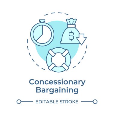 Concessionary bargaining soft blue concept icon. Workflow organization, working process. Round shape line illustration. Abstract idea. Graphic design. Easy to use in infographic, presentation clipart