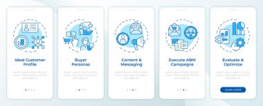 ABM başarısı mobil uygulama ekranında mavi evreye geçti. Doğrusal kavramlarla düzenlenebilir grafik yönergelerini 5 adımda gezdir. UI, UX, GUI şablonu. Montserrat Yarı Kalın, Düzenli yazı tipleri