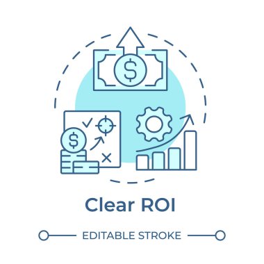 Açık roi yumuşak mavi konsept simgesi. Üretim tablosu, verimlilik analizi. Yuvarlak şekil çizimi. Soyut bir fikir. Grafik tasarımı. Bilgide ve sunumda kullanması kolay