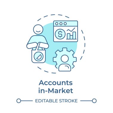 Piyasadaki yumuşak mavi konsept simgesi hesapları. İstatistiksel ölçüler, pazarlama yönetimi. Yuvarlak şekil çizimi. Soyut bir fikir. Grafik tasarımı. Bilgide ve sunumda kullanması kolay