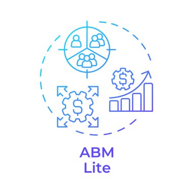 ABM hafif mavi gradyan konsept simgesi. İş istatistikleri, pazarlama. Reklam stratejisi. Yuvarlak şekil çizimi. Soyut bir fikir. Grafik tasarımı. Bilgide ve sunumda kullanması kolay