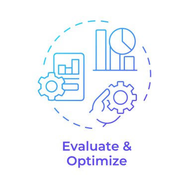 Mavi gradyan konsept simgesini değerlendir ve optimize et. Üretim tablosu, pazarlama analitiği. Yuvarlak şekil çizimi. Soyut bir fikir. Grafik tasarımı. Bilgide ve sunumda kullanması kolay