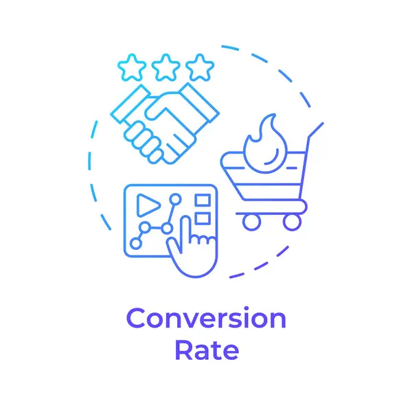 Stock vector Conversion rate blue gradient concept icon. Customer rating, sales. Marketing statistics. Round shape line illustration. Abstract idea. Graphic design. Easy to use in infographic, presentation