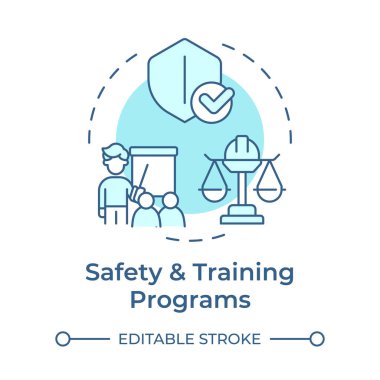 Güvenlik ve eğitim programları yumuşak mavi konsept simgesi. İş yeri teftişi, organizasyon. Yuvarlak şekil çizimi. Soyut bir fikir. Grafik tasarımı. Bilgide ve sunumda kullanması kolay