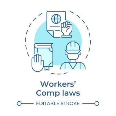 İşçi tazminatı yasaları yumuşak mavi konsept simgesi. Kanunlara uyma, sigorta düzenlemeleri. Yuvarlak şekil çizimi. Soyut bir fikir. Grafik tasarımı. Bilgide ve sunumda kullanması kolay
