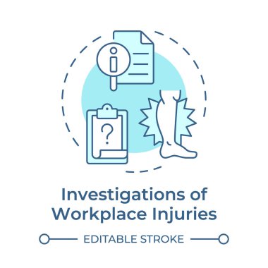 İşyeri yaralanmaları, yumuşak mavi kavram ikonunu araştırıyor. Sağlık raporu, işçi hastalığı. Yuvarlak şekil çizimi. Soyut bir fikir. Grafik tasarımı. Bilgide ve sunumda kullanması kolay