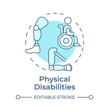 Fiziksel engeller, yumuşak mavi konsept ikonu. Ampüte rehabilitasyon, sakatlık. Yuvarlak şekil çizimi. Soyut bir fikir. Grafik tasarımı. Bilgide ve sunumda kullanması kolay