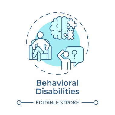 Davranış bozuklukları. Yumuşak mavi kavram ikonu. Bilişsel hastalık, psikoterapi. Yuvarlak şekil çizimi. Soyut bir fikir. Grafik tasarımı. Bilgide ve sunumda kullanması kolay