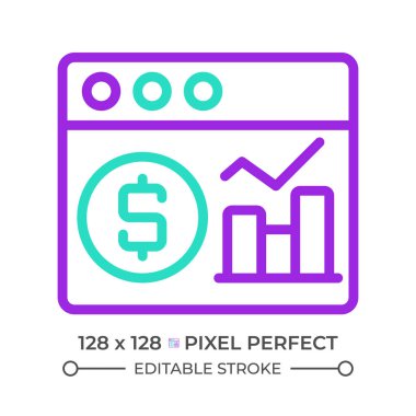 Finansal veri analizi iki renk çizgisi simgesi. Veri görselleştirme çift renkli ana hat sembolü. Finansal performans raporu. Duotone lineer piktogram. İzole bir illüstrasyon. Düzenlenebilir vuruş