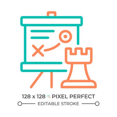 İş stratejisi iki renk çizgisi simgesi. İki renkli taslak sembollü sunum tahtası. İş planlama ve taktikler. Duotone lineer piktogram. İzole bir illüstrasyon. Düzenlenebilir vuruş