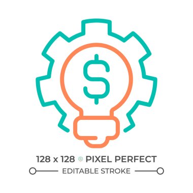 İş fikri iki renkli çizgi ikonu. Ampul ve dişli çift renkli ana hat sembolü. Finansal yenilik. İş yaratıcılığı. Duotone lineer piktogram. İzole bir illüstrasyon. Düzenlenebilir vuruş