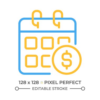 Maaş iki renk çizgisi simgesi. Aylık gelir. İş için düzenli maaş çeki. Yıllık kazanç çizelgesi çift renk ana hatları sembolü. Duotone lineer piktogram. İzole bir illüstrasyon. Düzenlenebilir vuruş