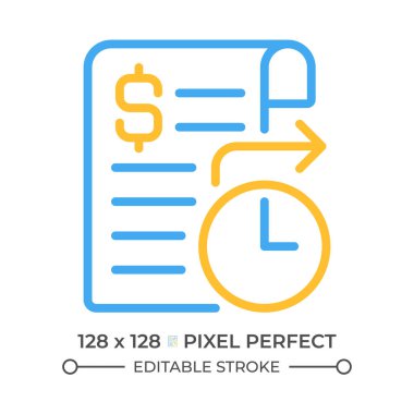 İki renkli çizgi simgesi ayakta duruyor. Düzenli ödeme. Banka hesabı. Ayakta talimat. Bankacılık çift renkli ana hat sembolü. Duotone lineer piktogram. İzole bir illüstrasyon. Düzenlenebilir vuruş