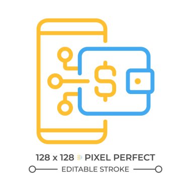 Dijital cüzdan iki renk çizgisi simgesi. Çevrimiçi ödeme. Kablosuz mali işlem. E cüzdan çift renkli ana hat sembolü. Duotone lineer piktogram. İzole bir illüstrasyon. Düzenlenebilir vuruş