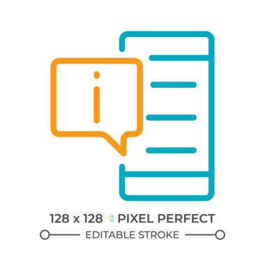 Telefon hattı simgesinden bilgi al. Dijital bilgi. Akıllı telefon uygulaması. Cep telefonu ve konuşma balonu iki renkli ana hat sembolü. Duotone lineer piktogram. İzole bir illüstrasyon. Düzenlenebilir vuruş