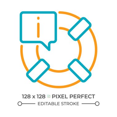 Hayatta kalma bilgisi iki renk çizgisi simgesi. Kaza sonucu hayatta kalma. Acil ipuçları. Lifebuoy ve bilgi işaretleri çift renkli ana hat sembolü. Duotone lineer piktogram. İzole bir illüstrasyon. Düzenlenebilir vuruş