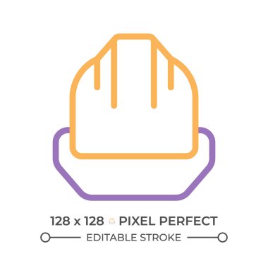 Sert şapka iki renkli çizgi simgesi. Kişisel koruyucu ekipman. Güvenlik kaskı. Madenci üniforması. Kömür madenciliği endüstrisinin iki renkli ana hatlı sembolü. Duotone lineer piktogram. İzole bir illüstrasyon. Düzenlenebilir vuruş