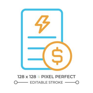 Elektrik faturası iki renk çizgisi simgesi. Kamu hizmetleri ödemesi. Fatura kullanımı için borç. Fatura çift renkli ana hat sembolü. Duotone lineer piktogram. İzole bir illüstrasyon. Düzenlenebilir vuruş
