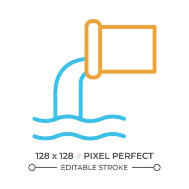 Kanalizasyon sistemi iki renk çizgisi simgesi. Atık su öğütücü. Gri ve siyah su tedavisi. Kamu hizmetleri iki renk ana hatları sembolü. Duotone lineer piktogram. İzole bir illüstrasyon. Düzenlenebilir vuruş