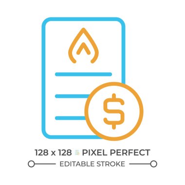 Gaz faturası iki renkli çizgi simgesi. Kamu hizmetleri ödemesi. Fatura kullanımı için borç. Fatura bilgisi bicolor ana hat sembolü. Duotone lineer piktogram. İzole bir illüstrasyon. Düzenlenebilir vuruş