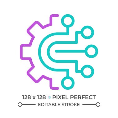 AIOps iki renkli çizgi simgesi. Operasyonları için yapay zeka. Otomatik işlem. Makine çift renk özet sembolü öğreniyor. Duotone lineer piktogram. İzole bir illüstrasyon. Düzenlenebilir vuruş