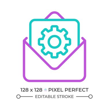 E- posta ayarları iki renk çizgisi simgesi. Elektronik posta yapılandırması. Posta kutusu kurulumu. Dijital iletişim çift renkli ana hat sembolü. Duotone lineer piktogram. İzole bir illüstrasyon. Düzenlenebilir vuruş