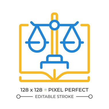 Anayasa hukuku iki renkli çizgi ikonu. Yasal hükümet yönetmeliği. Yasama sistemi korumalı çift renkli ana hat sembolü. Duotone lineer piktogram. İzole bir illüstrasyon. Düzenlenebilir vuruş