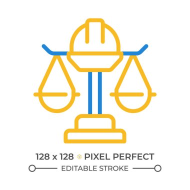 İşçi kanunu iki renkli çizgi ikonu. Çalışan hakları koruması. İş ilişkileri yasal düzenlemeler. İşçi güvenliği çift renkli ana hat sembolü. Duotone lineer piktogram. İzole bir illüstrasyon. Düzenlenebilir vuruş