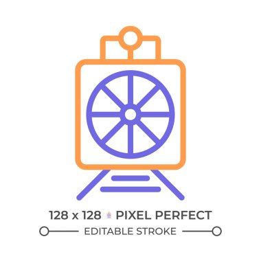 Döner kar küreme iki renk çizgisi simgesi. Buhar treni. Demiryolu bakımı. Yol temizliği. Ağır makine çift renkli ana hat sembolü. Duotone lineer piktogram. İzole bir illüstrasyon. Düzenlenebilir vuruş