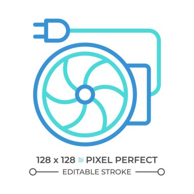Çevrimiçi kanal vantilatörü iki renkli çizgi simgesi. Havalandırma donanımı. Elektrikli alet. Isıtma ve soğutma çift renkli ana hat sembolü. Duotone lineer piktogram. İzole bir illüstrasyon. Düzenlenebilir vuruş
