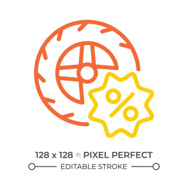 Otomobil hizmeti indirimi iki renk çizgisi simgesi. Araba bakımı. Özel teklifler ve tasarruf bicolor özet sembolü. Duotone lineer piktogram. İzole bir illüstrasyon. Düzenlenebilir vuruş