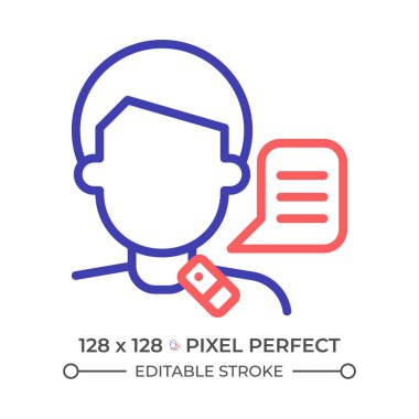 Gırtlak konuşması iki renk çizgisi simgesi. Özel yaşam tarzının ilaca ihtiyacı var. Konuşma fizyoterapisi. Yaşam boyu çift renkli ana hat sembolü. Duotone lineer piktogram. İzole bir illüstrasyon. Düzenlenebilir vuruş