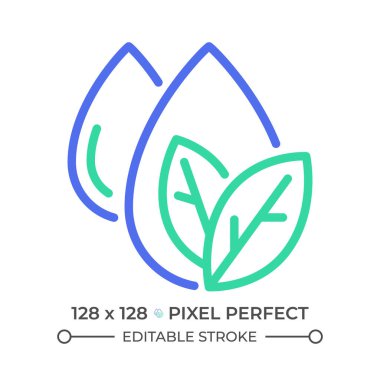 Eko su iki renkli çizgi simgesi. Çevre dostu su kullanımı. Doğal kaynak yönetimi. Su tasarrufu iki renk ana hatları sembolü üzerinde çalışır. Duotone lineer piktogram. İzole bir illüstrasyon. Düzenlenebilir vuruş