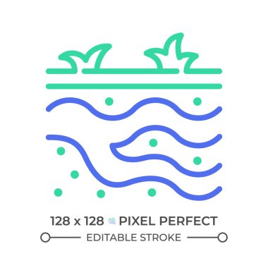 Groundwater two color line icon. Subsurface water. Natural resource. Soil layers. Hydrology study bicolor outline symbol. Duotone linear pictogram. Isolated illustration. Editable stroke clipart