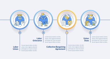 Workflow relations concepts circle infographic template. Data visualization with 4 steps. Editable timeline info chart. Workflow layout with line icons. Lato-Bold, Regular fonts used clipart