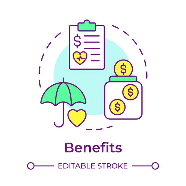 stock vector Benefits multi color concept icon. Payment practice, salary. Insurance umbrella, healthcare. Round shape line illustration. Abstract idea. Graphic design. Easy to use in infographic, presentation