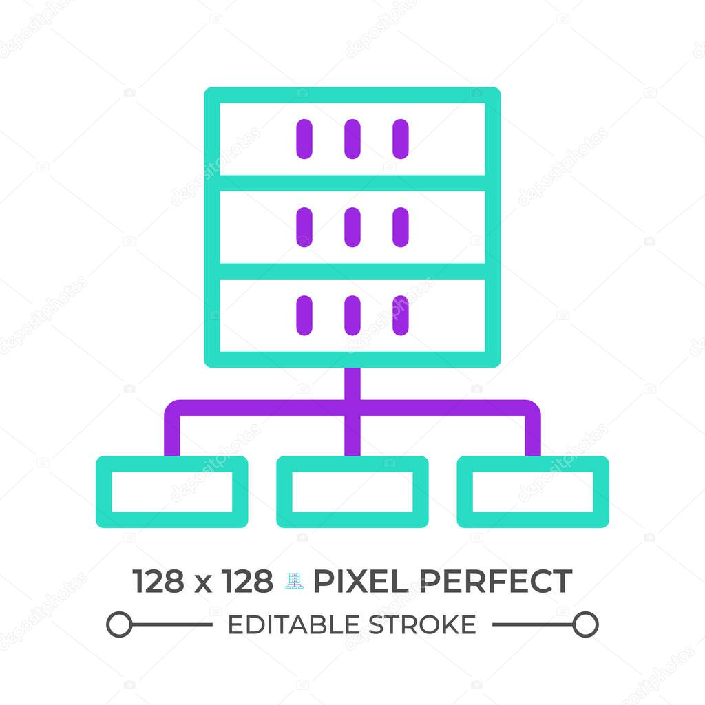 Database two color line icon. Computer server bicolor outline symbol. Digital data warehouse. Data storage. It solutions. Duotone linear pictogram. Isolated illustration. Editable stroke