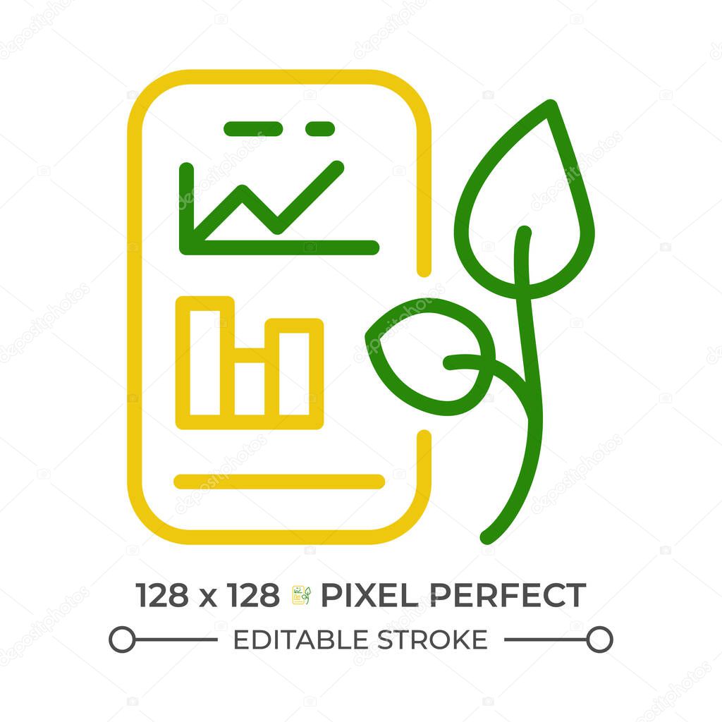 Smart soil monitoring two color line icon. IoT based farming. Moisture sensor. Automatic irrigation bicolor outline symbol. Duotone linear pictogram. Isolated illustration. Editable stroke