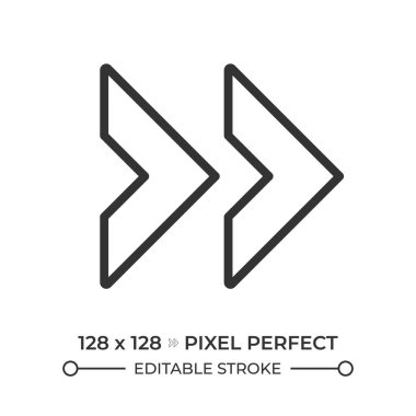 Çift sağ ok doğrusal simgesi. Medya uygulamalarında ileri sarma, atlama veya sonraki işlevleri sembolize et. İnce çizgili çizim. Contour sembolü. Vektör çizimi. Düzenlenebilir vuruş
