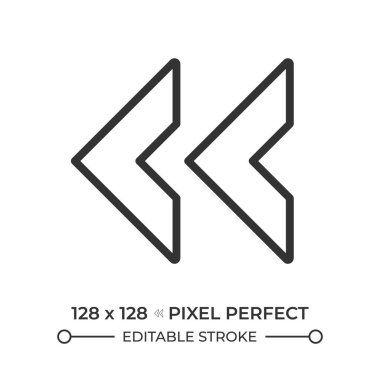 Çift sol ok doğrusal simgesi. Medya uygulamalarında önceki veya önceki işlevlerin geri sarılmasını simgeliyor. Mediaplayer. İnce çizgili çizim. Contour sembolü. Vektör çizimi. Düzenlenebilir vuruş
