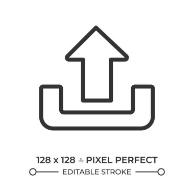 Doğrusal simge yükle. Yukarı ok. Kullanıcı arayüzü düğmesi. Veri transferi ve yönetim. Dosyalar transfer edildi. İnce çizgili çizim. Contour sembolü. Vektör çizimi. Düzenlenebilir vuruş
