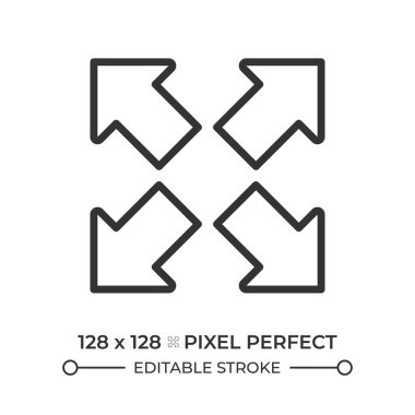 Doğrusal simgeyi genişlet. Genişleme ya da tam ekran modu için dışa bakan dört ok. Yakınlaştır. İnce çizgili çizim. Contour sembolü. Vektör çizimi. Düzenlenebilir vuruş